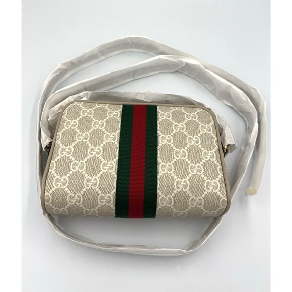 Gucci GG Supreme Canvas Ophidia Web Strip Mini Shoulder/Crossboy Bag Beige White - Picture 4 of 12